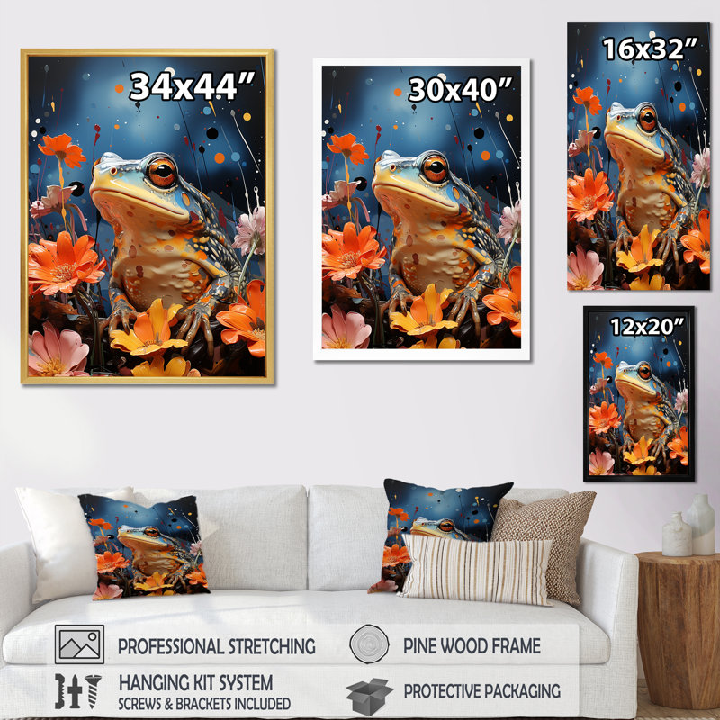 «Expressionist Frog Mouvement I» sur toile, H 32 po x l 16 po x P 1 po, Cadre flottant noir