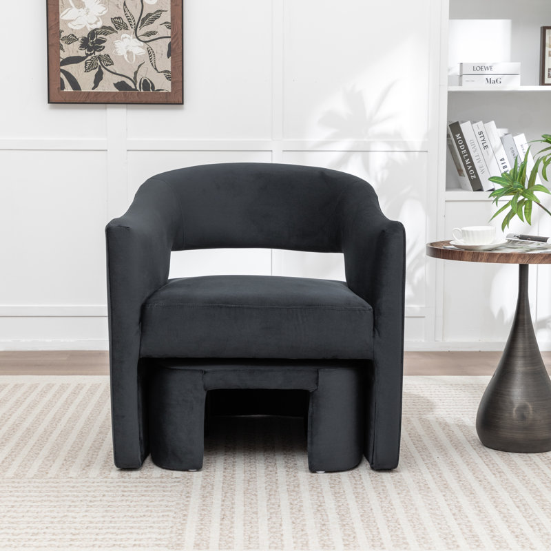 Fauteuil demi-tonneau avec repose-pieds Kyah, Noir