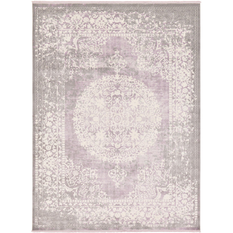Malynn Oriental Area Rug, Rectangle 5'1" x 8', Purple/Beige