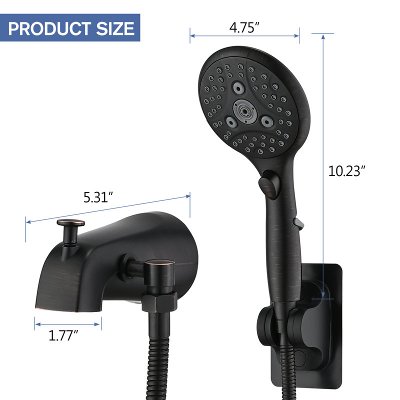 All Metal Bathtub Faucet With Sprayer, 6 Settings Handheld Shower With Switch, Oil Rubbed Bronze