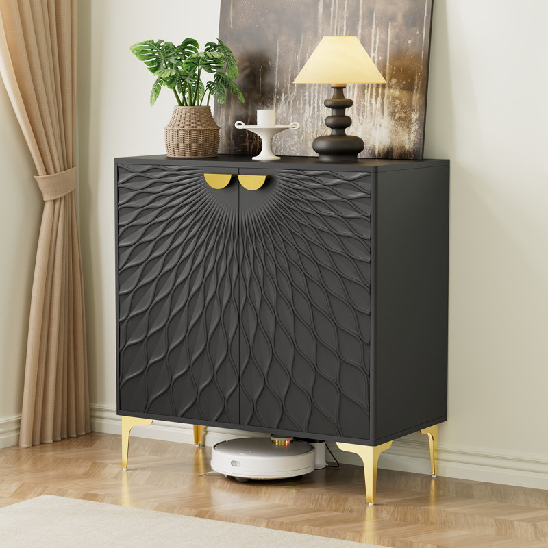 Armoire d'appoint 2 portes Tazmin, coffres décoratifs avec poignée et pieds dorés, Noir