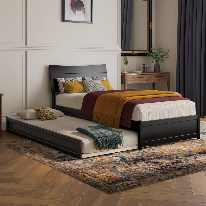 Harlowe Wood Platform Bed with Trundle, Black, Twin XL