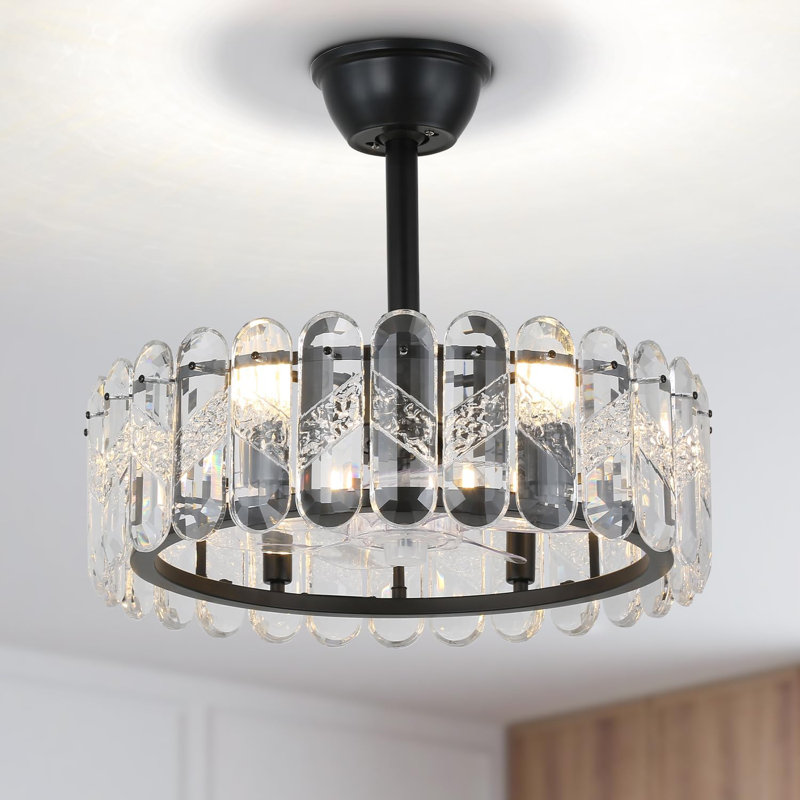 Black Caged Ceiling Fan With Light, Modern Chandelier Ceiling Fan With Lights Remote Control, Adjustable Crystal Fandelier 6 Speeds For Dining Room, Living Room