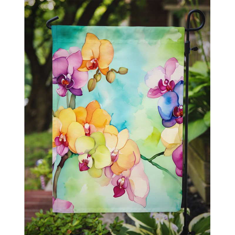 Orchidées dans un drapeau de jardin à l'aquarelle