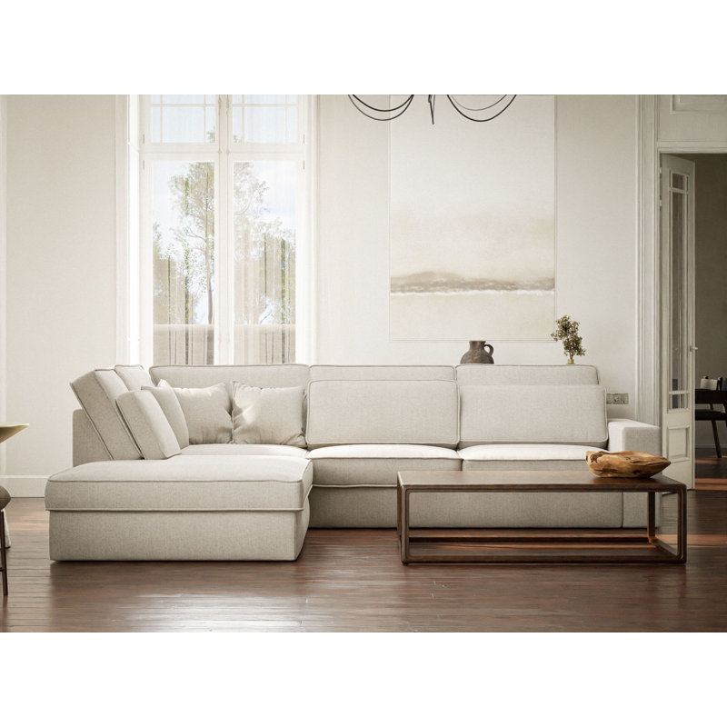 5 Seater Corner Sofa , Light Beige Polyester, Left Hand Facing