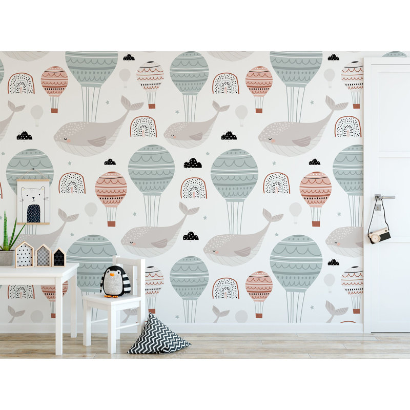 Kids Air Balloon Whale Removable Wallpaper, 75" L x 112" W