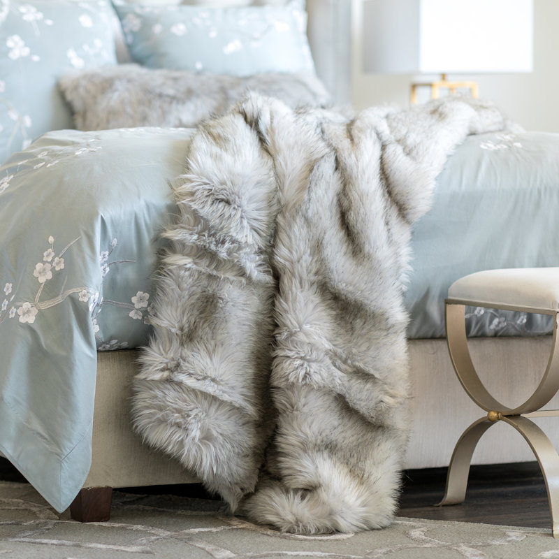Faux Fur Throw Blanket, Silver