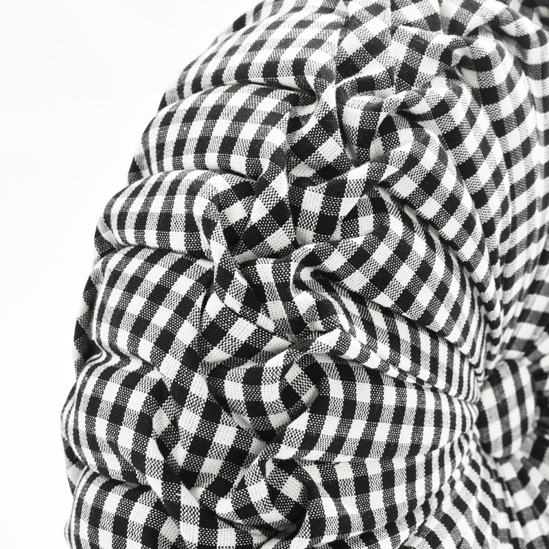 14" Black and Off-White Gingham Check Round Throw Pillow