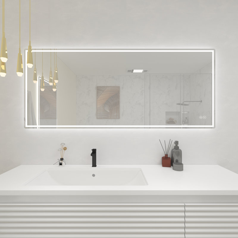 Miroir de salle de bain à DEL Jashayla, Rectangle, 72 po x 30 po