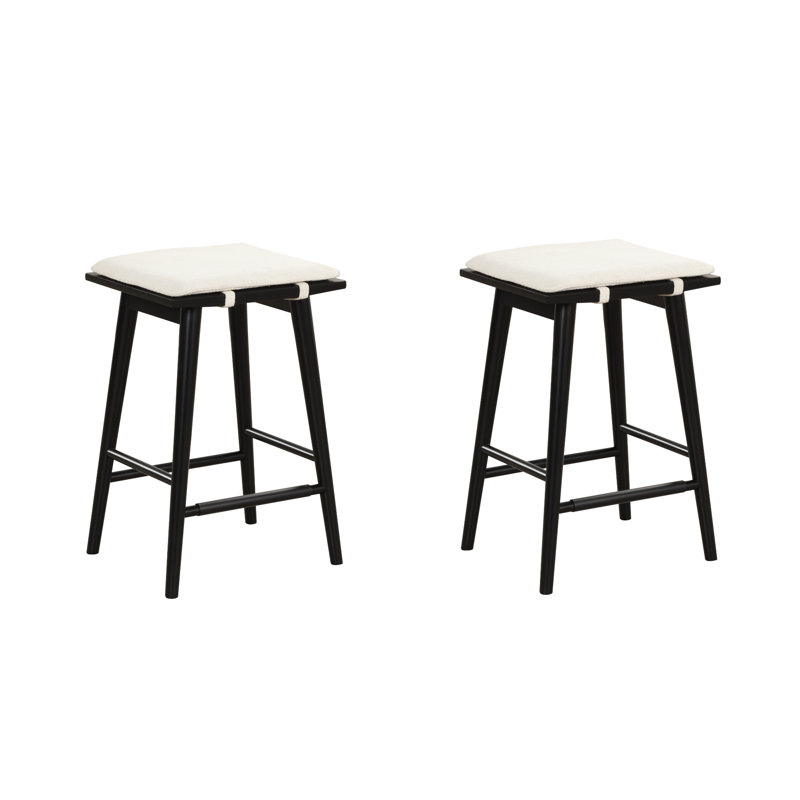 Barker Upholstered Counter Stool with Solid Wood Frame, Cream Boucle/Black Frame, 2