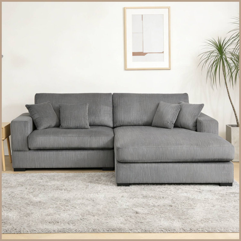 108" Reversible L-Shaped Couches With Deep Seat, Gray