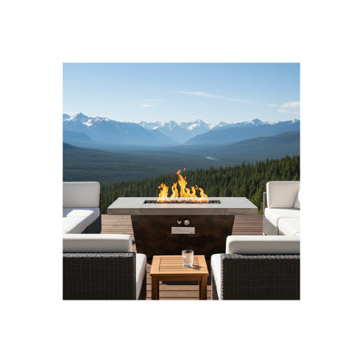 42 Inch Gas Fire Pit Table, Rectangle Fire Pit Table with Cement-Imitating Texture Effect Design, 50000BTU Outdoor Firepit Table for Patio, Backyard, Garden Heating