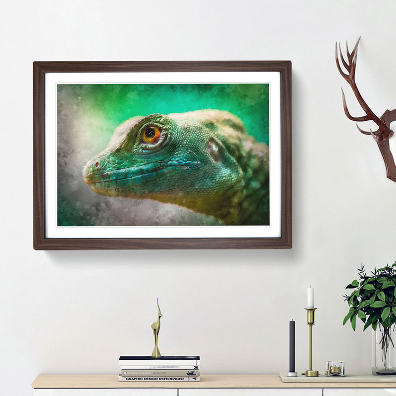 Green Lizard - Picture Frame Graphic Art Print, Walnut Framed, 24cm H x 33cm W x 2cm D