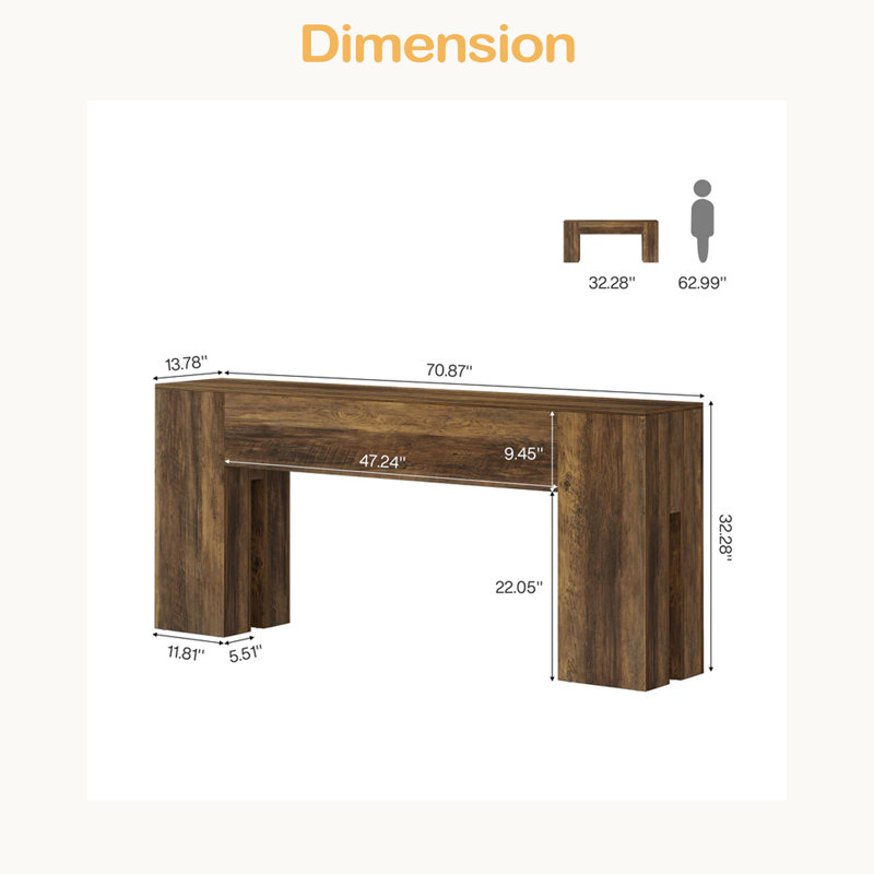 Table basse rustique, console robuste, table de couloir en bois