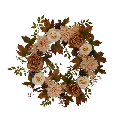 24" Terracotta Brown Dahlia Rose Peony Wreath