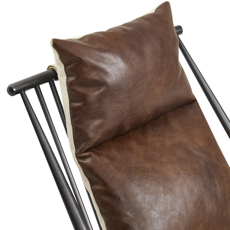 Peterson Wood Arm Genuine Leather Lounge Chair, Brown