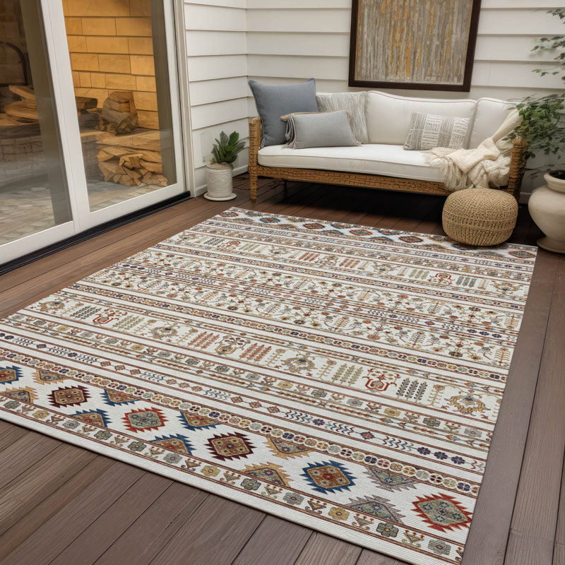 Machine Washable Indoor/Outdoor Boruta ACN2244 Navajo Rug, Rectangle 3' x 5'