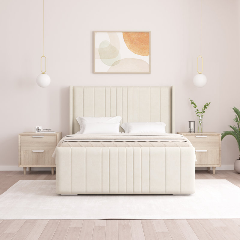Denzel Upholstered Bed , Double (4'6), Cream