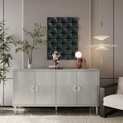 4-Door Storage Cabinet, Pine Legs, MDF - Champagne