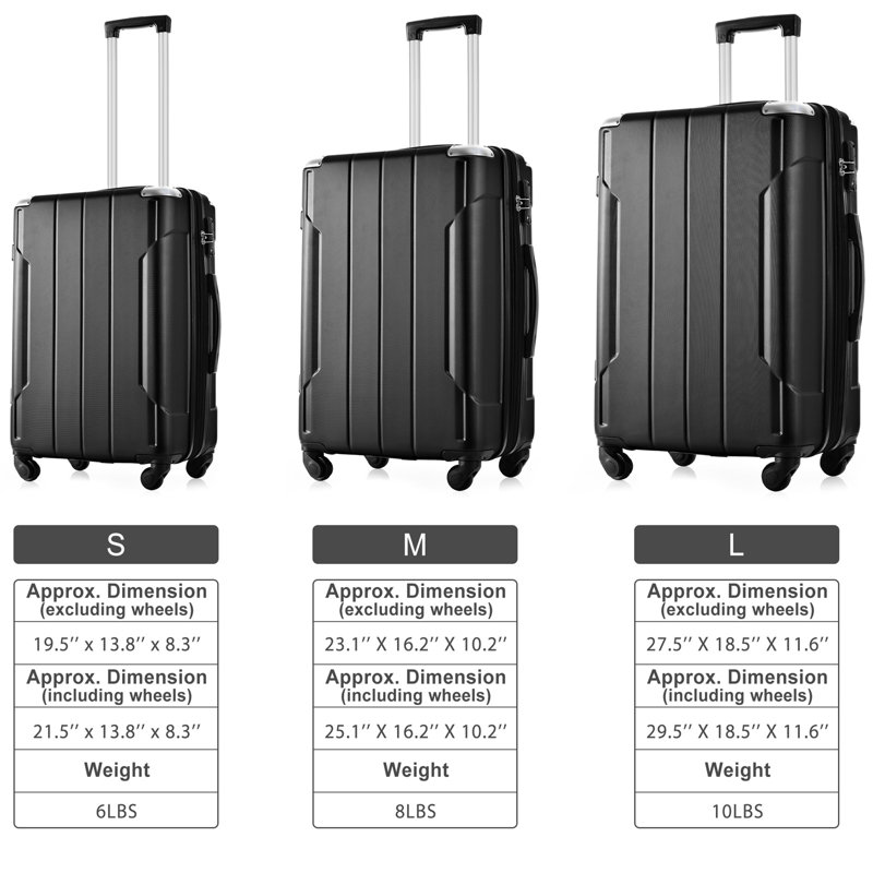 Ikkle Hardshell 3 Luggage Sets 20''24''28'', Spinner Travel Suitcase ...