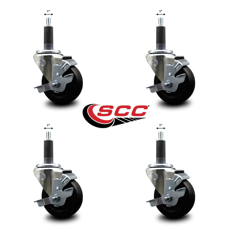 Ensemble de roulettes extensibles pivotantes en caoutchouc dur avec frein SCC TLB 3,5 po x 1 po