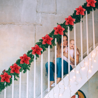 15 pièces de fleurs de Noël poinsettia scintillantes rouges avec pinces, décorations de fêtes artificielles de 8,7 pouces pour arbre, couronnes, mariage et décoration intérieure