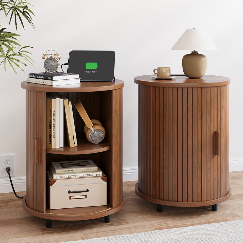 LunaSide 2-Pack Round End Table, 2, Walnut
