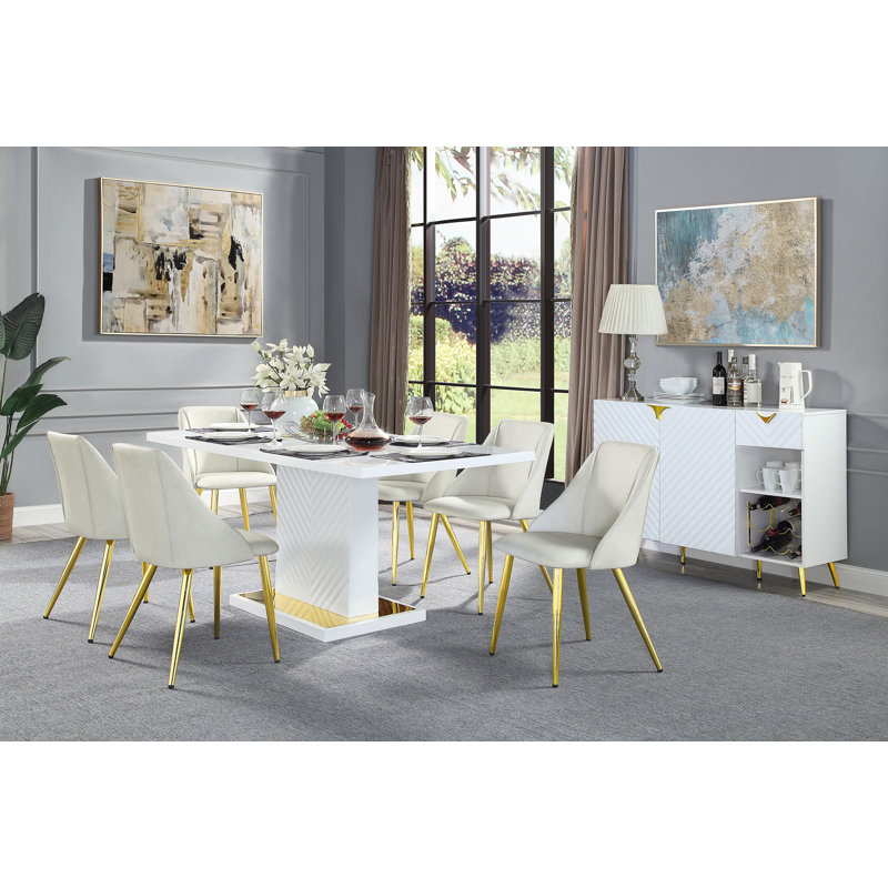 Gaines 35" Pedestal Dining Table in White High Gloss, White