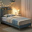 2 ensembles de lit plateforme tapissier simple avec tête de lit bibliothèque, base de matelas en velours avec support en acier, bleu