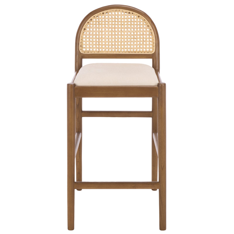Laylie Rattan And Leather Counter Stool, Medium Oak/Boucle