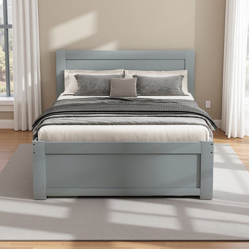 Lit plateforme simple avec tiroir et deux tablettes, Gris