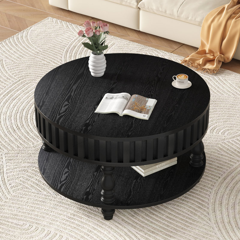 Table basse cannelée moderne avec rangement, Noir
