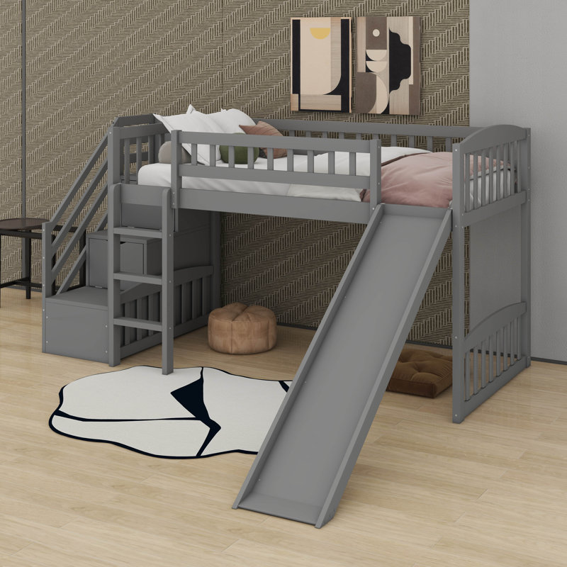Lit mezzanine simple avec glissade, Gris