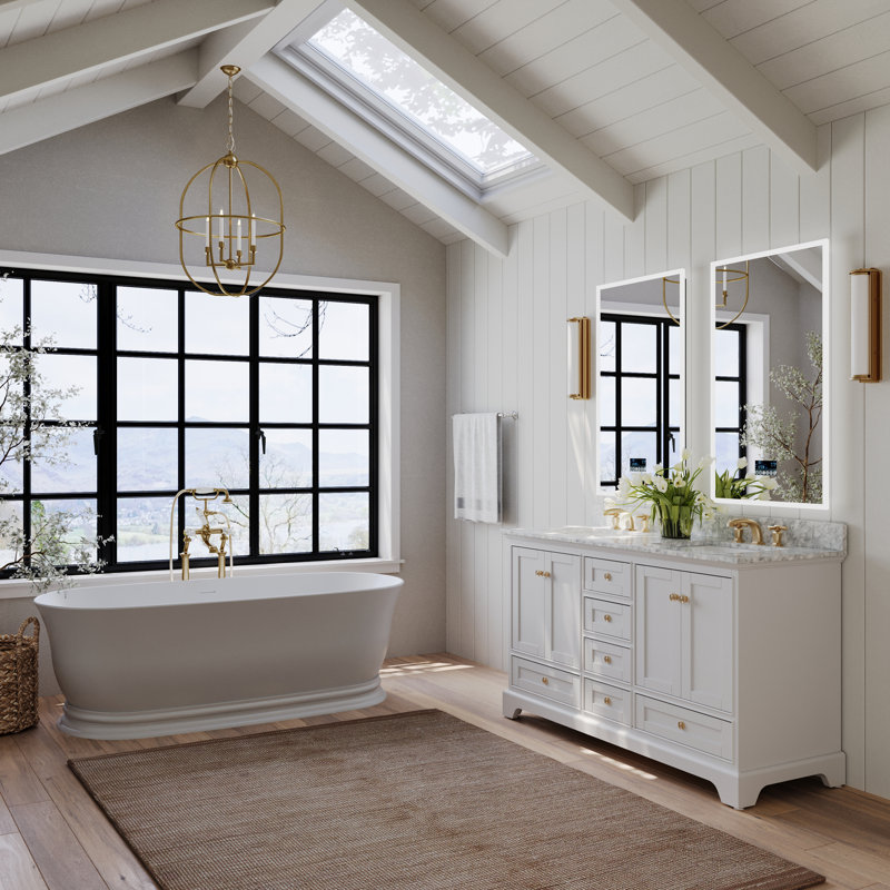 Audrey 66'' W Double Vanity, White | Brushed Gold, Carrara White