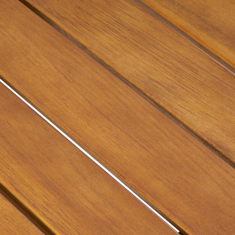 Outdoor 16" Acacia Wood Side Table - Teak Finish, Slat Panel Design