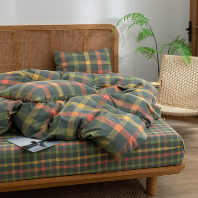 Ensemble de housse de couette en coton à motif écossais multicolore Buffa