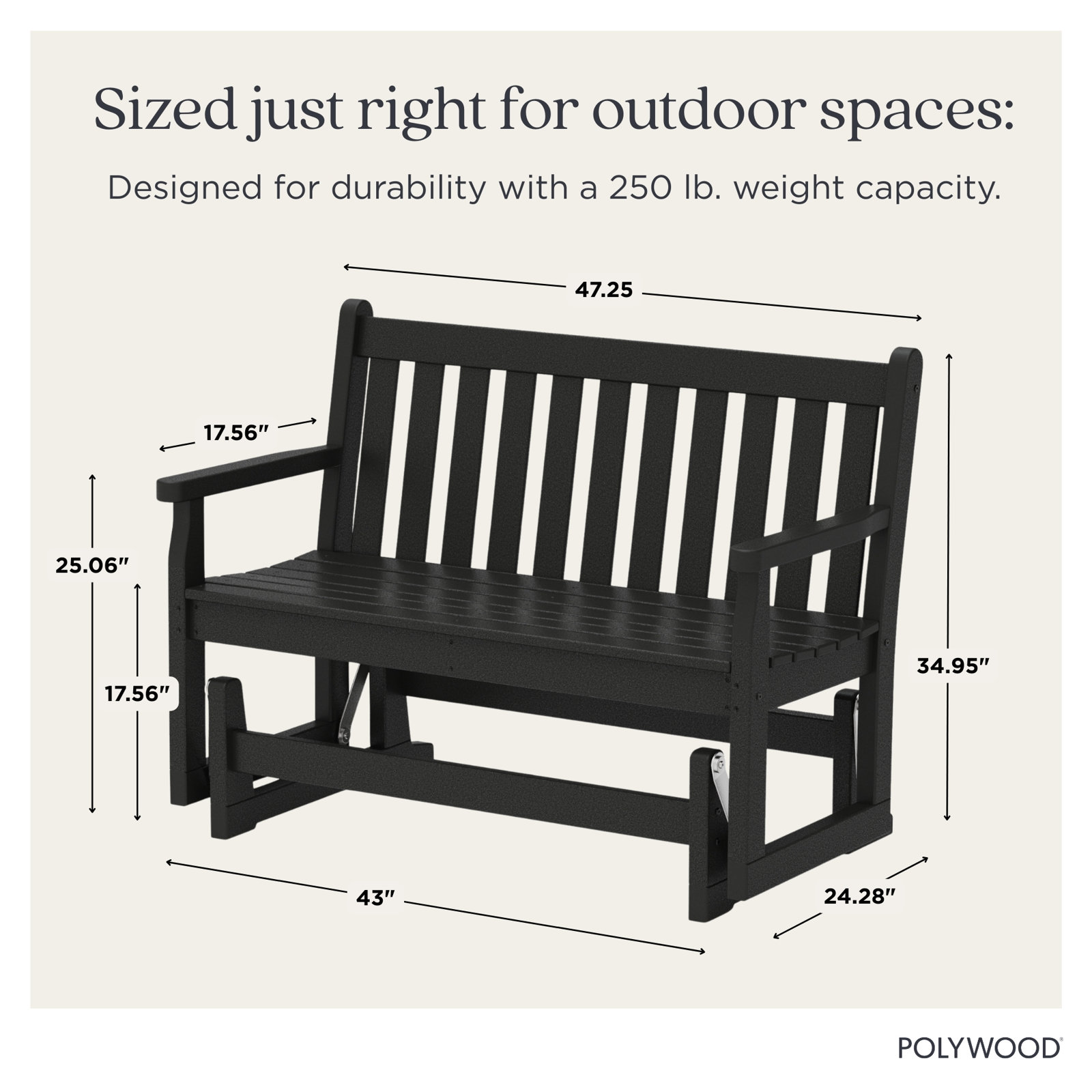 POLYWOOD® Traditional Garden 47" Patio Glider Bench, Black