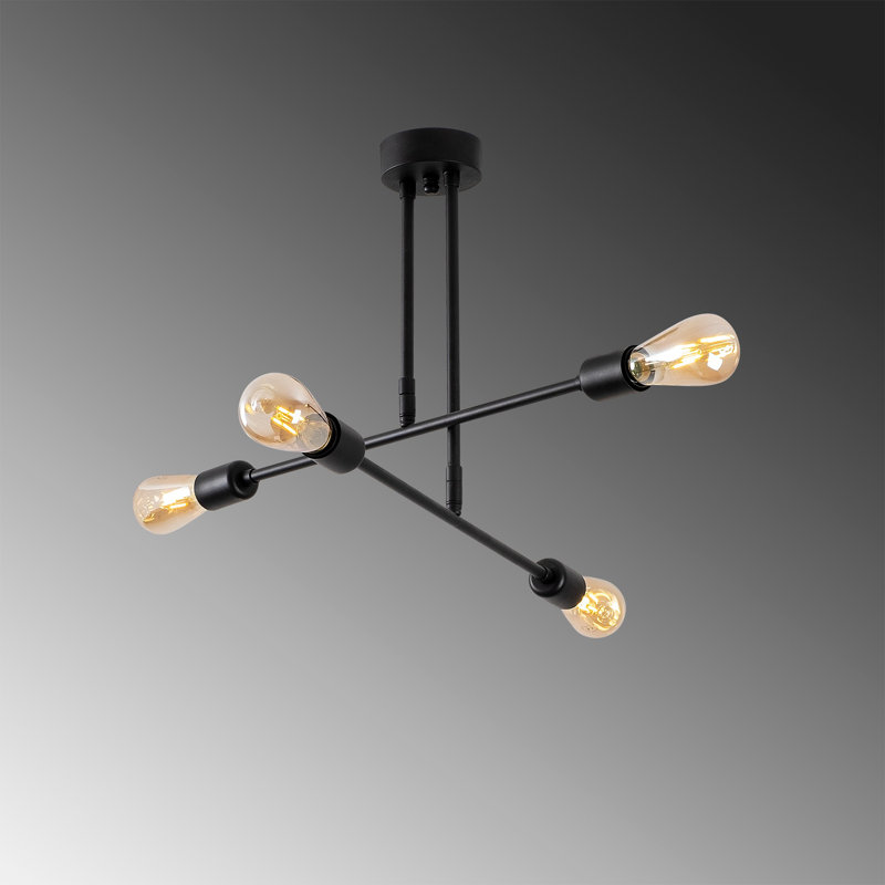 Lustre industriel noir, design 4 lumières, structure en fer, 27,6 po x 27,6 po x 15,7 po | Douilles E27 de 40 W maximum | Certifié IP20 | Luminaire élégant pour décoration intérieure et salle à manger moderne, design durable et élégant