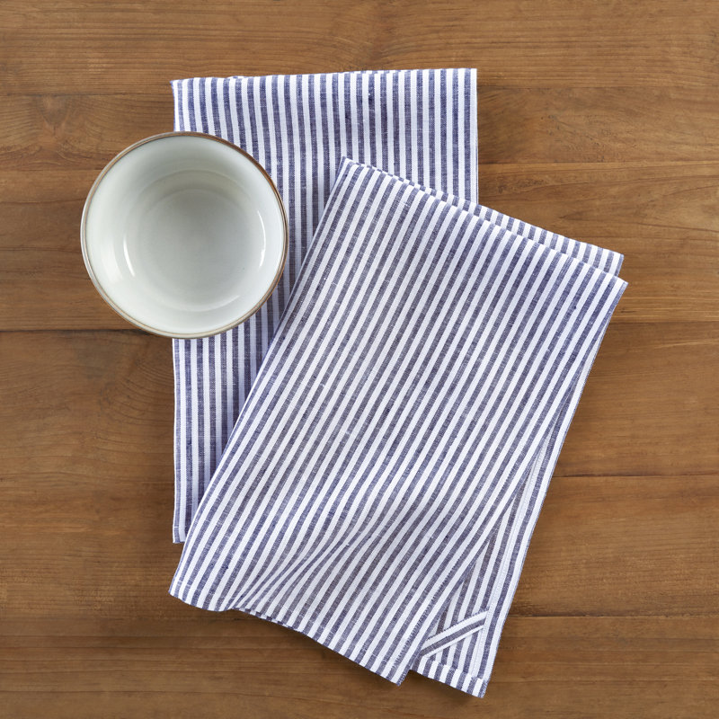 Narrow Striped Linen Kitchen Towel, Navy and White