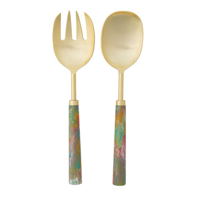2-Piece Stainless Steel Salad Servers With Marbled Resin Handles