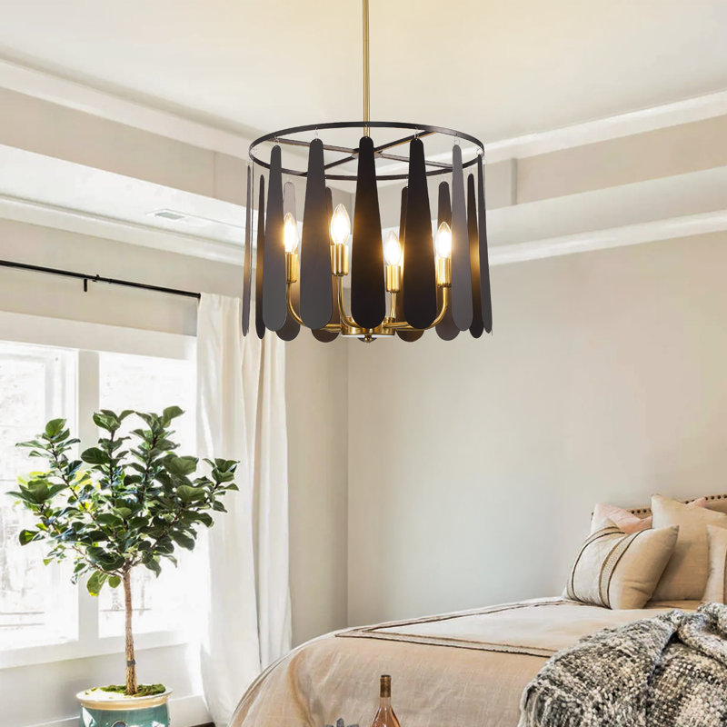 6 - Light Dimmable Lantern Chandelier, Black/Gold