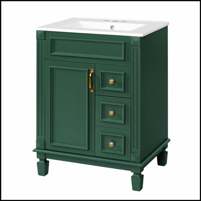 24-Inch Bathroom Vanity With Ceramic Sink, Compact Design, 2 Drawers, And Adjustable Shelf For Modern And Traditional Decor