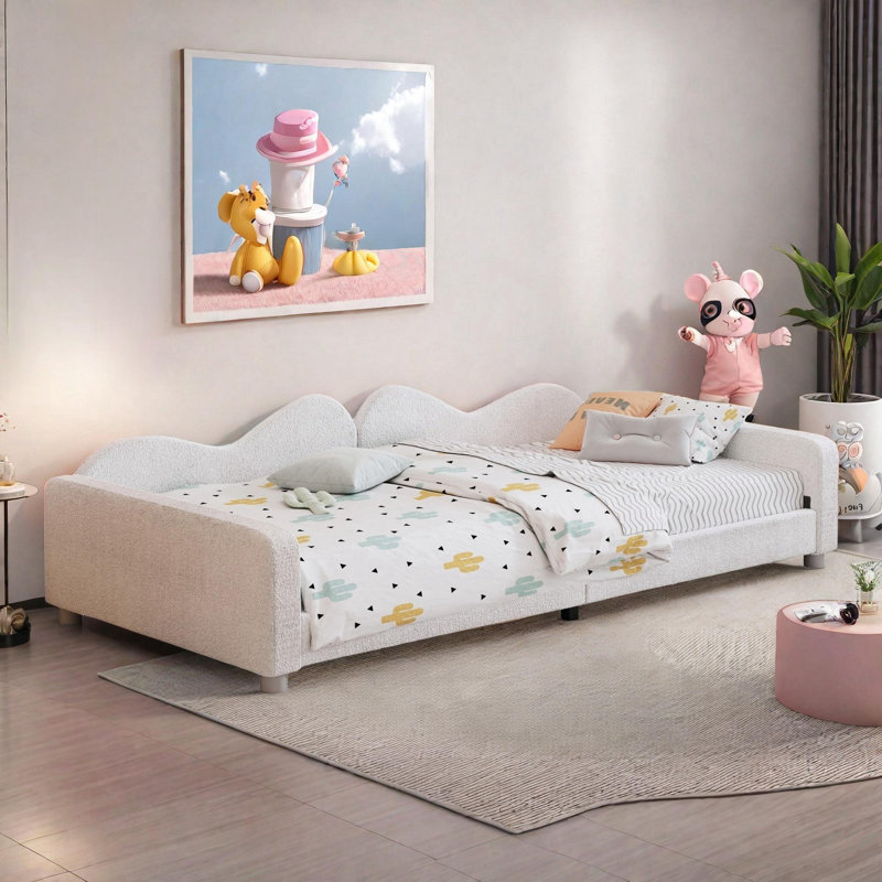 Daybed Upholstered Elegant Daybed With Cloud-shaped Backrest And Two Armrests, White