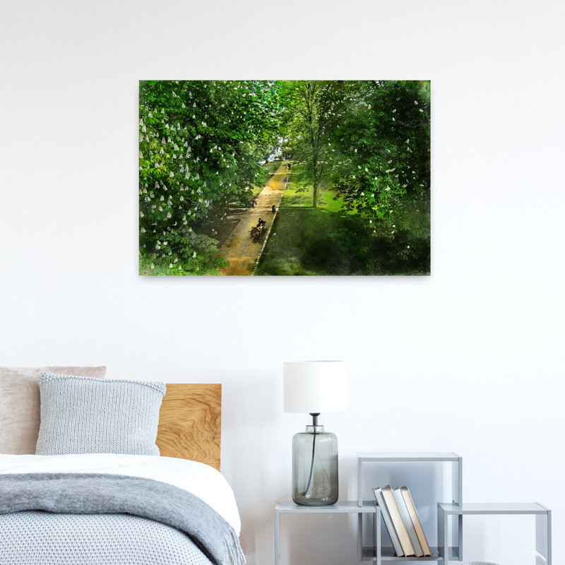 Printemps, parc, chemin paisible, serein, cheval tranquille, forêt, art mural, H 24 po x l 36 po