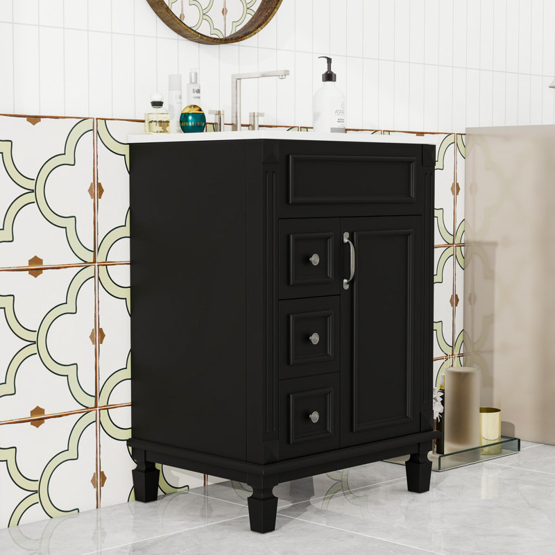Meuble-lavabo avec 2 tiroirs et tablette réglable, Noir