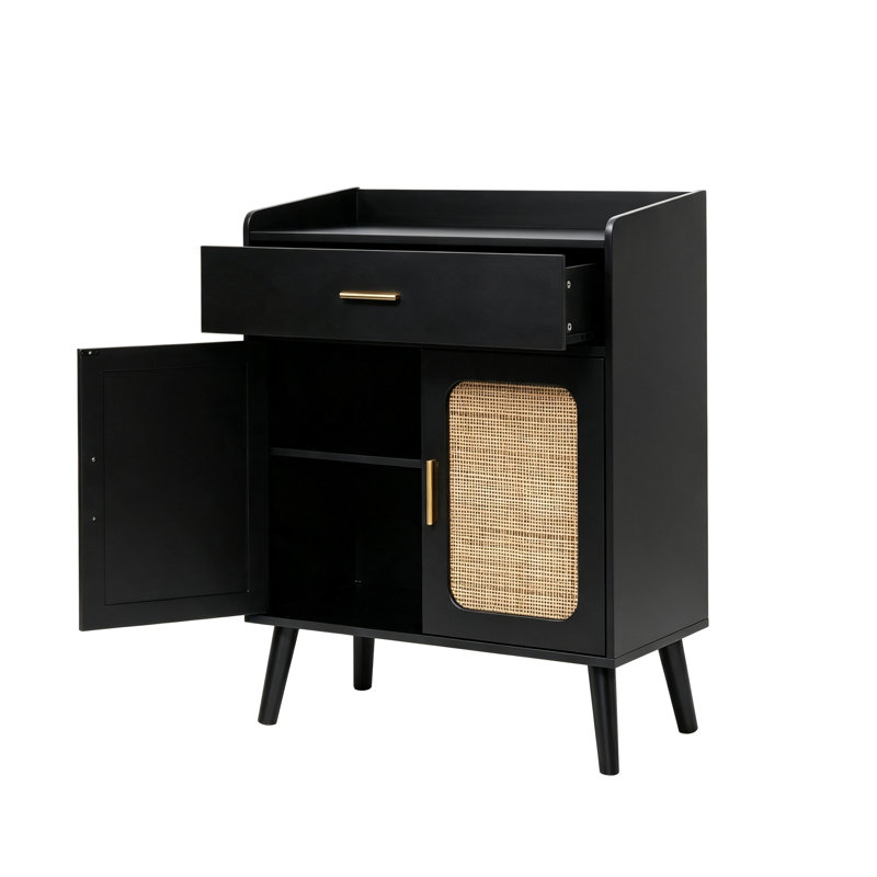 Buffet de style campagnard noir avec 1 tiroir et 2 portes, en panneaux de particules, idéal pour la cuisine, la salle à manger ou le salon.