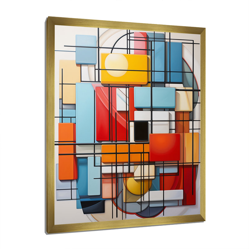 «Geometric Abstraction Composition I», reproduction sur toile, Encadrement doré, H 32 po x l 16 po x P 1 po