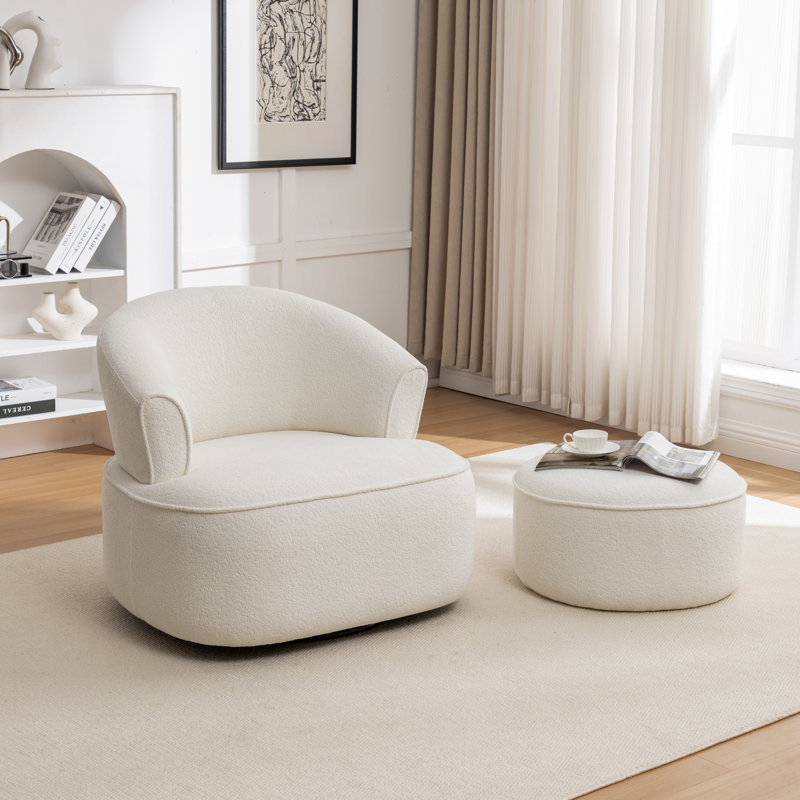 Chaise pivotante rembourrée en polyester avec repose-pieds, Polyester beige