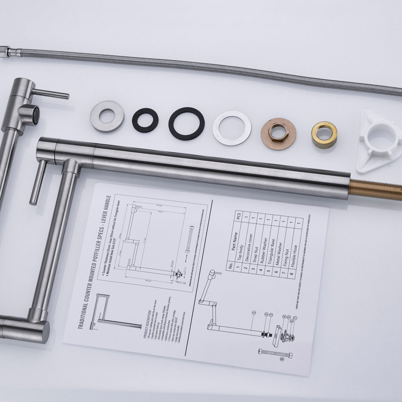 Robinet remplisseur de pot avec tige d'extension, Nickel brossé