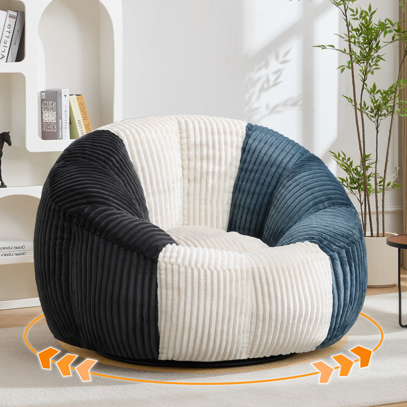 Oversized Curduroy Swivel Bean Bag Swivel Chair , Blue/Black